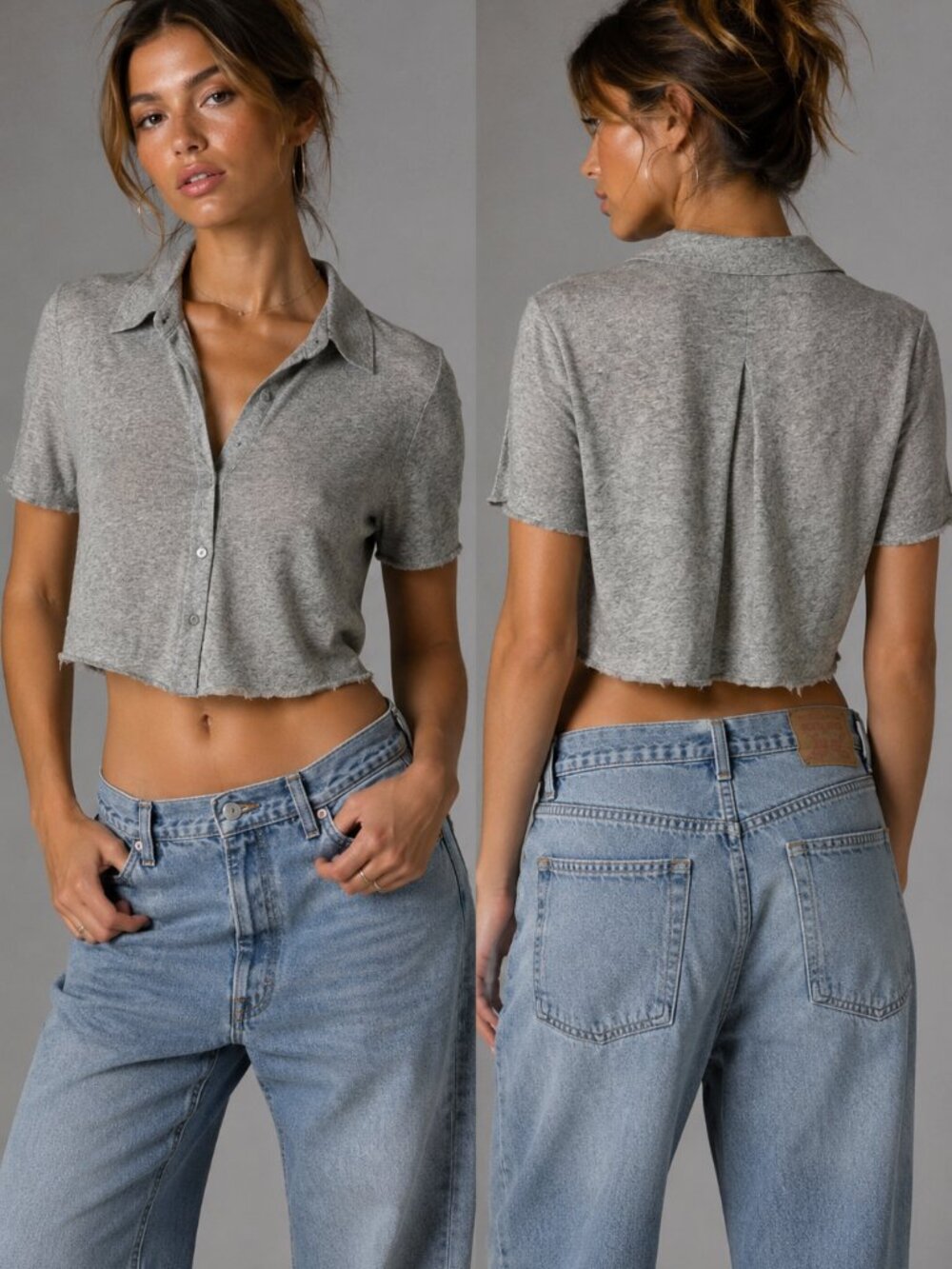 T by Alexander Wang Silk Cropped Button Down Short Sleeve Shirt Size 0